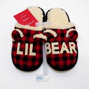 Wondershop Kids Lil Bear Slippers Size 13-1 Red & Black Plaid Faux Fur Lining